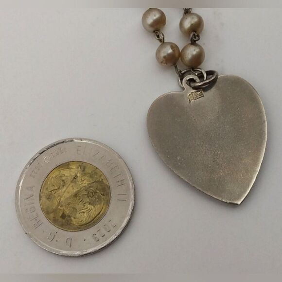 Heart Charm Coat of Arms Fleur de Lys Jewelry Silver Enamel Tone Vintage J Cora - Picture 8 of 11